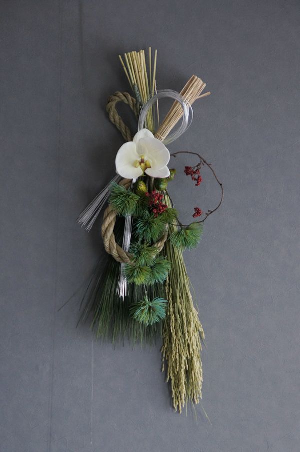 稲穂×胡蝶蘭 お正月飾り 造花 アートフラワー Akanbi