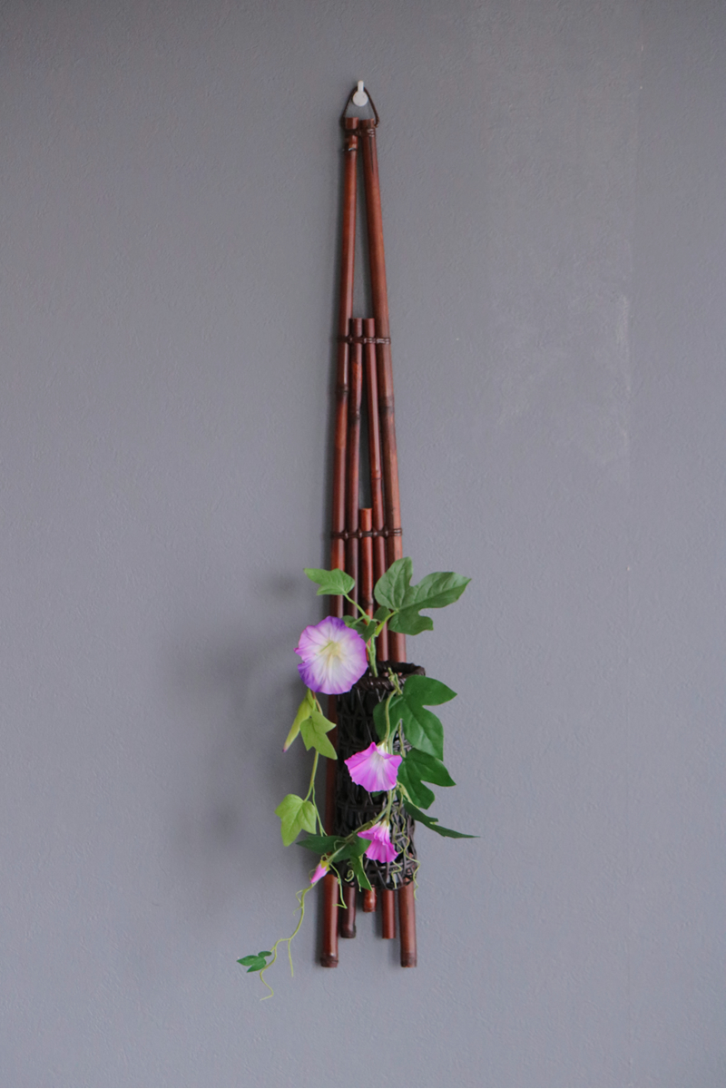 ピンク朝顔 黒竹掛け×天然煤スイハツ 和風スタイル 造花 アートフラワー Akanbi