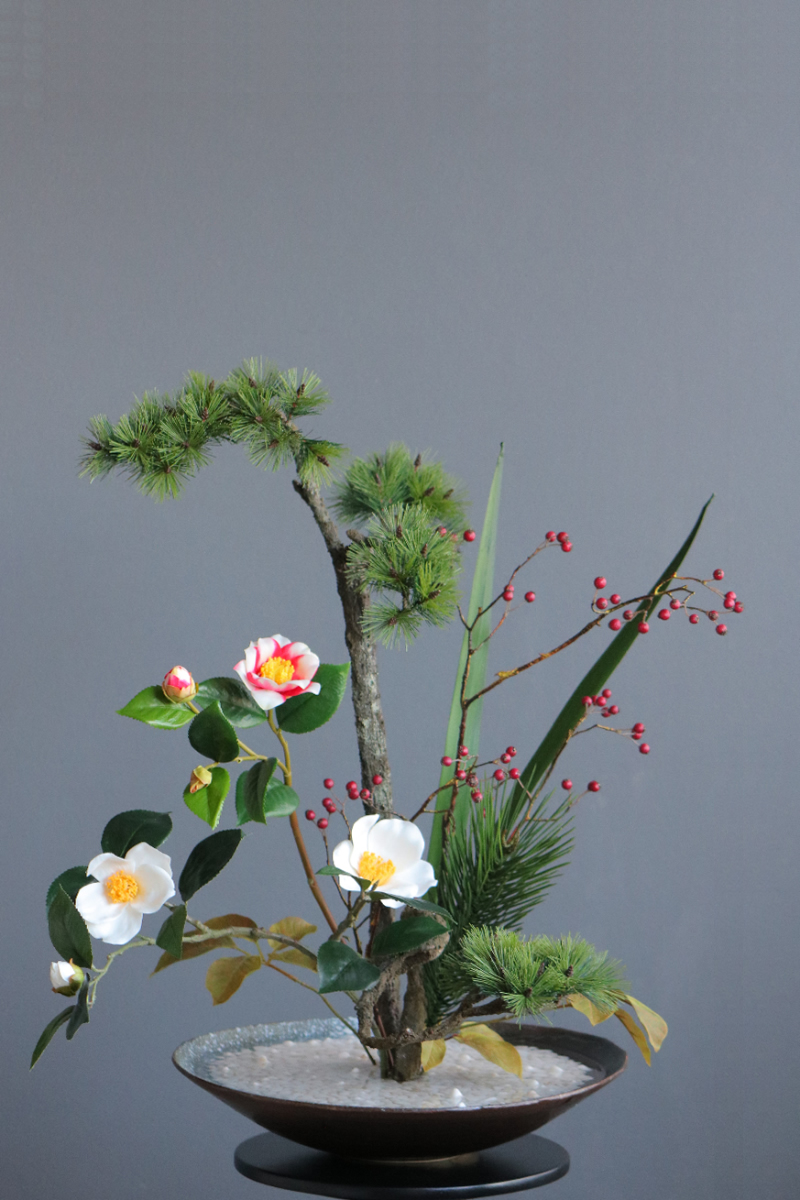 松枝×江戸椿 和風スタイル 造花 アートフラワー Akanbi