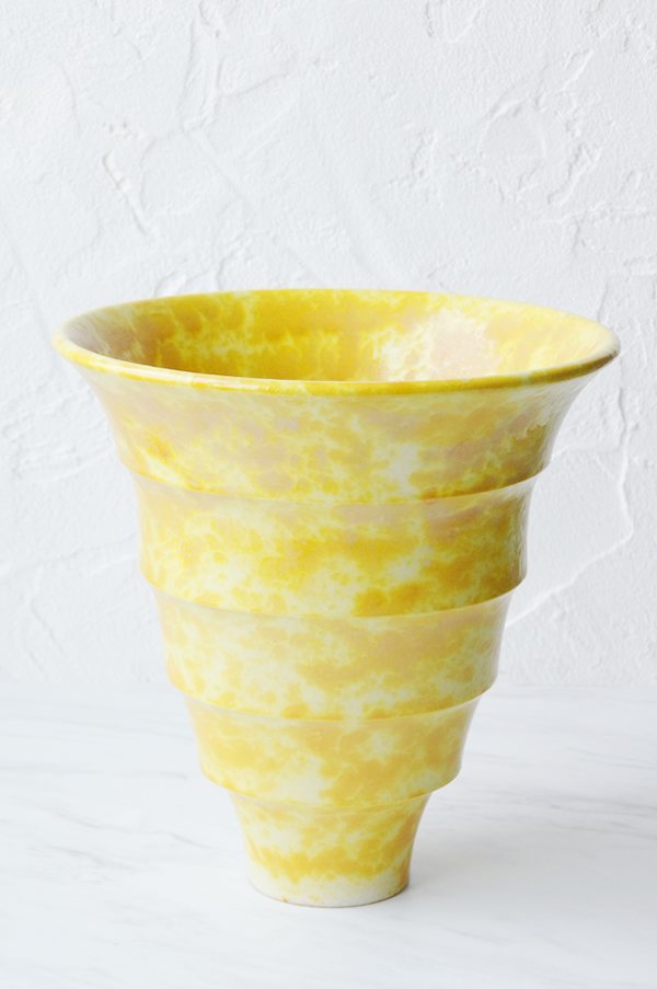 花器　花瓶　清水焼　黄色