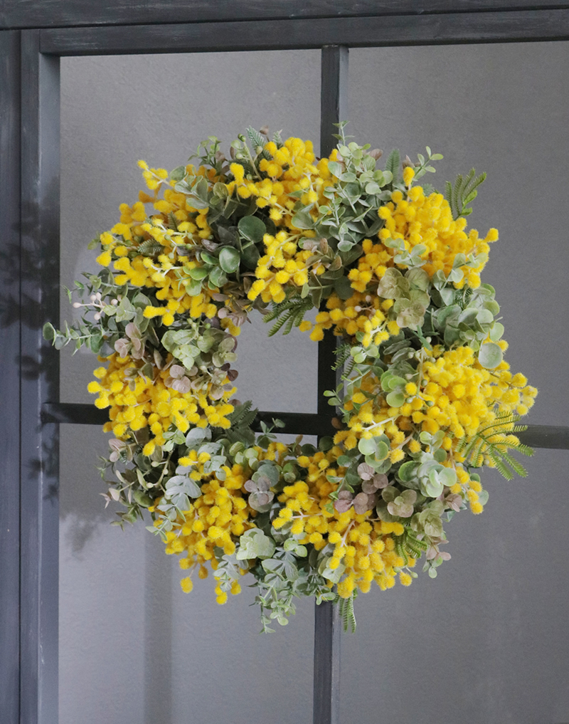 造花で春を告げるミモザのリース（アーティフィシャルフラワー）