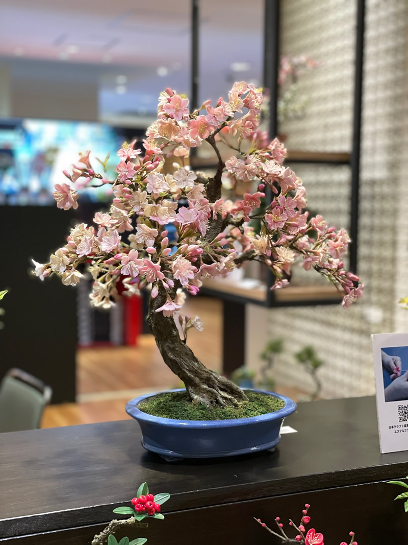 海外へ届ける美しい紅梅のアート盆栽（手作り／bonsai）