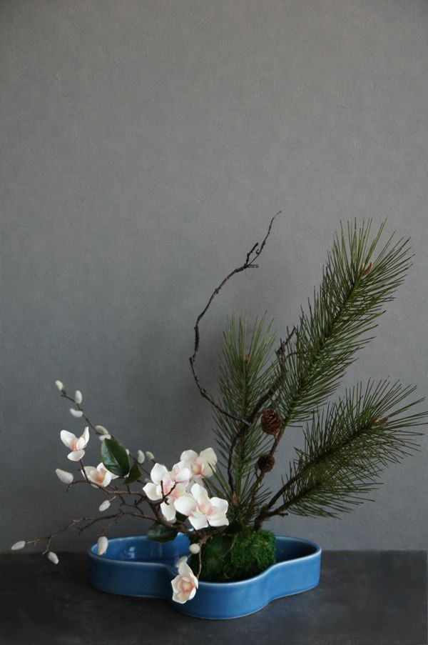 クリームピンクマグノリア×子宝松 和風スタイル 造花 アートフラワー Akanbi