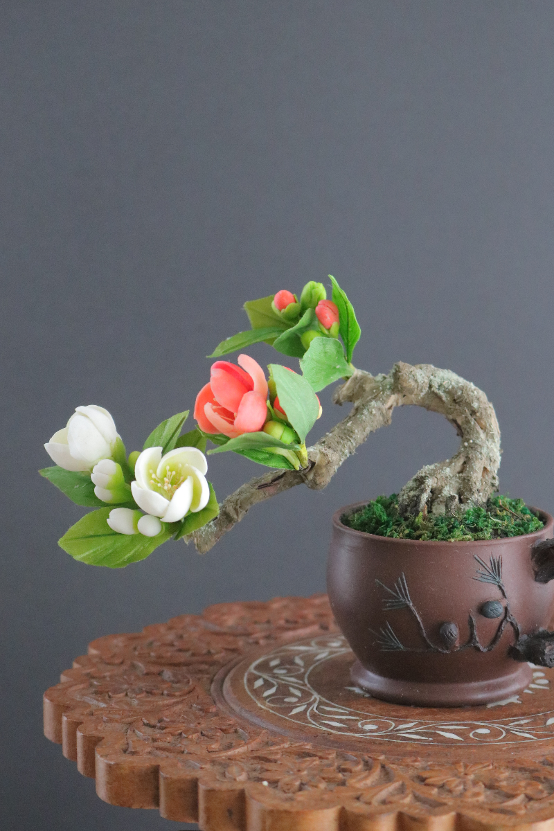 盆栽 木瓜(ボケ） #120【ギフトバッグ対応可】 造花 アートフラワー Akanbi