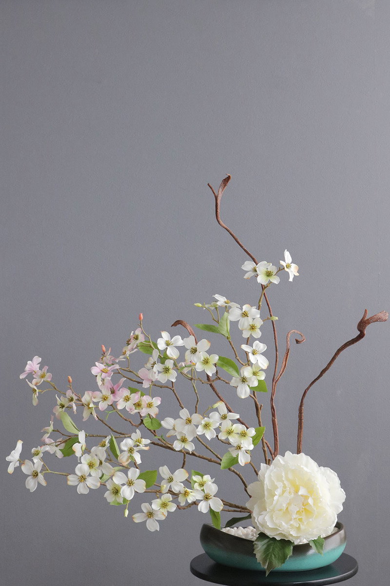 ホワイト芍薬×ハナミズキ 和風スタイル 造花 アートフラワー Akanbi