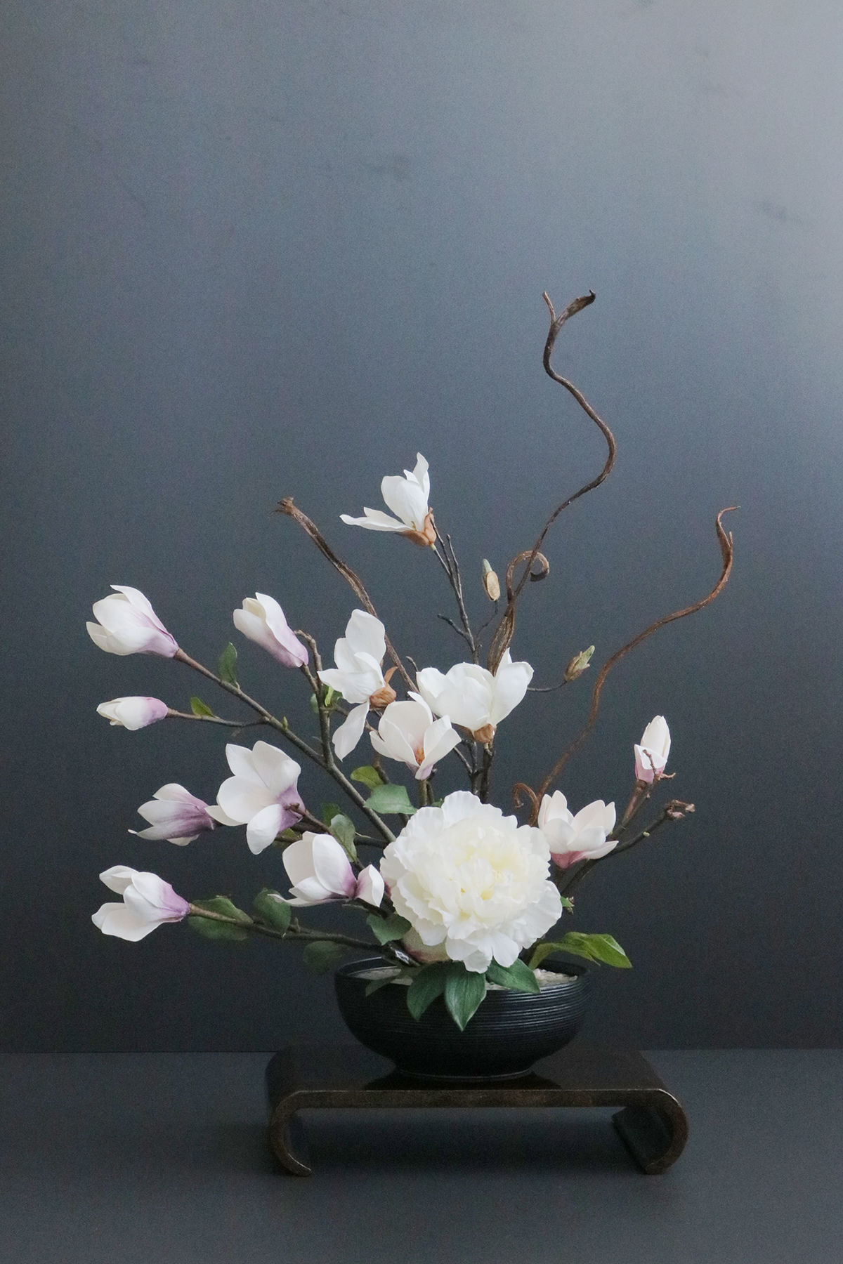 ホワイト芍薬×ピンクマグノリア 和風スタイル 造花 アートフラワー Akanbi